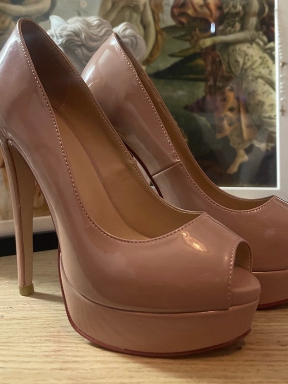 Unk Blush Patent Peep-Toe Platform Pumps